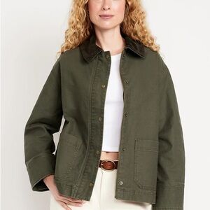 Old Navy Olive Utility Jacket with Dark Corduroy Collar